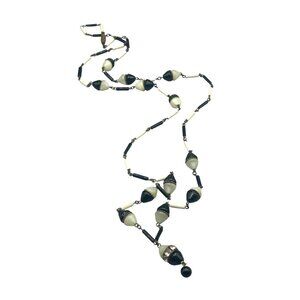 Antique 1940s Czech Glass Necklace Glowing UV Reactive Beads Black And White